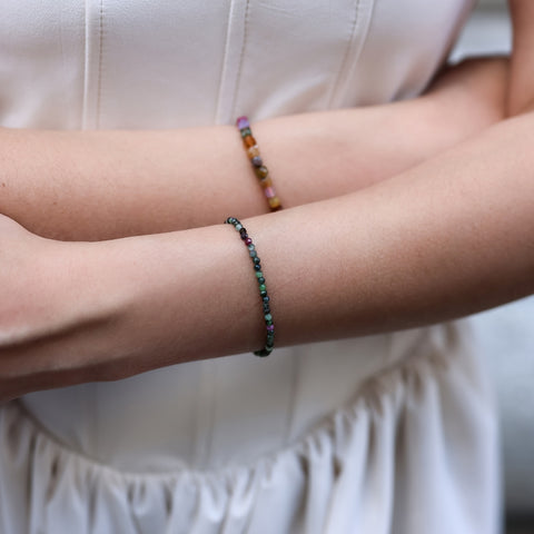 Fine Red Green Tourmaline Sterling Silver Bracelet