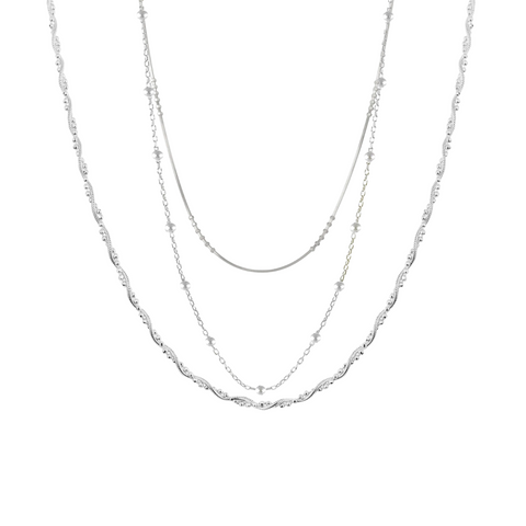 Twisted and Beaded Chains Sterling Silver Layering Necklace Set