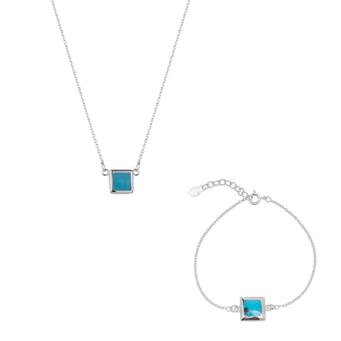 Turquoise Square Sterling Silver Necklace and Bracelet Set