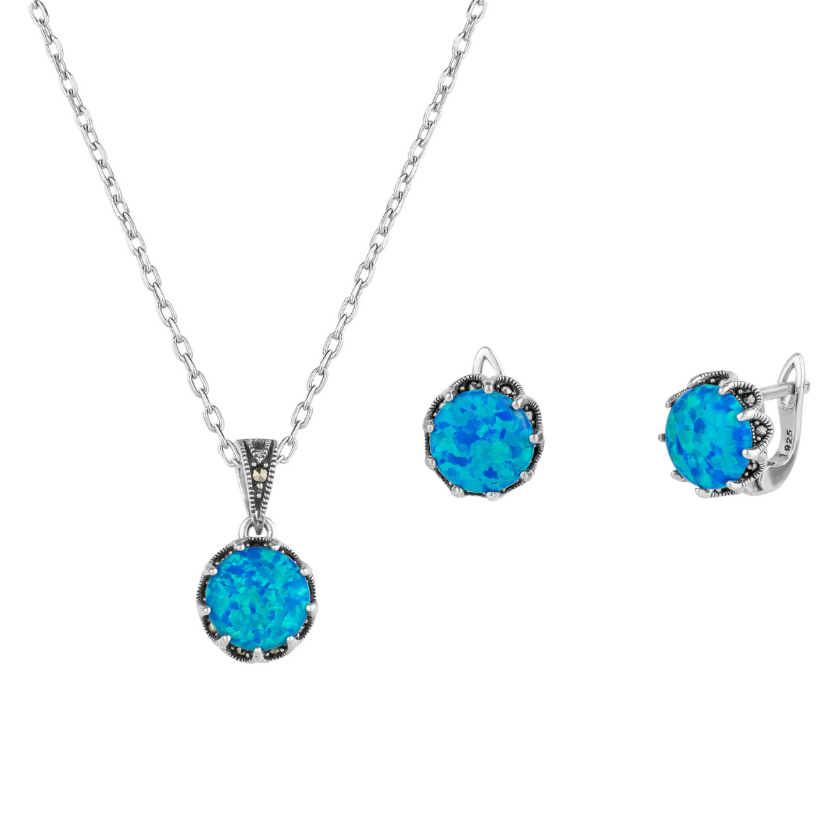 Round Japanese Opal High Quality Sterling Silver Set