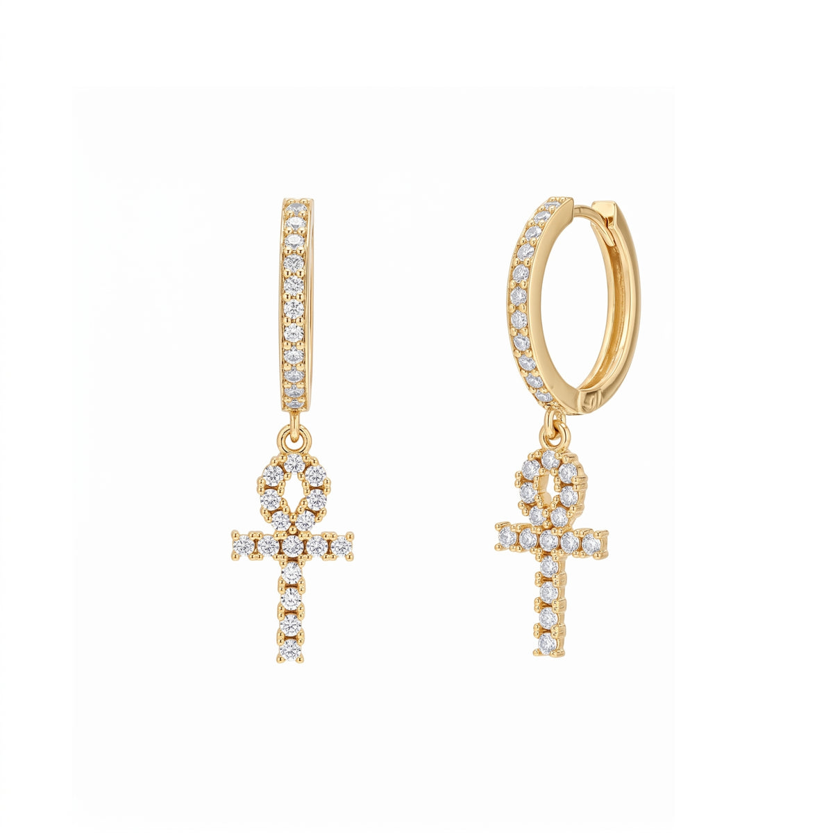 Pave Egyptian Ankh Sterling Silver Drop Earring