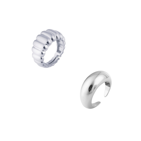Large Multi Dished Puffy and Dome Sterling Silver Ring Stacking Set
