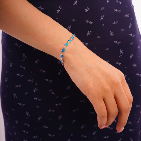 Pacific Blue Teardrop Opal Sterling Silver Bracelet