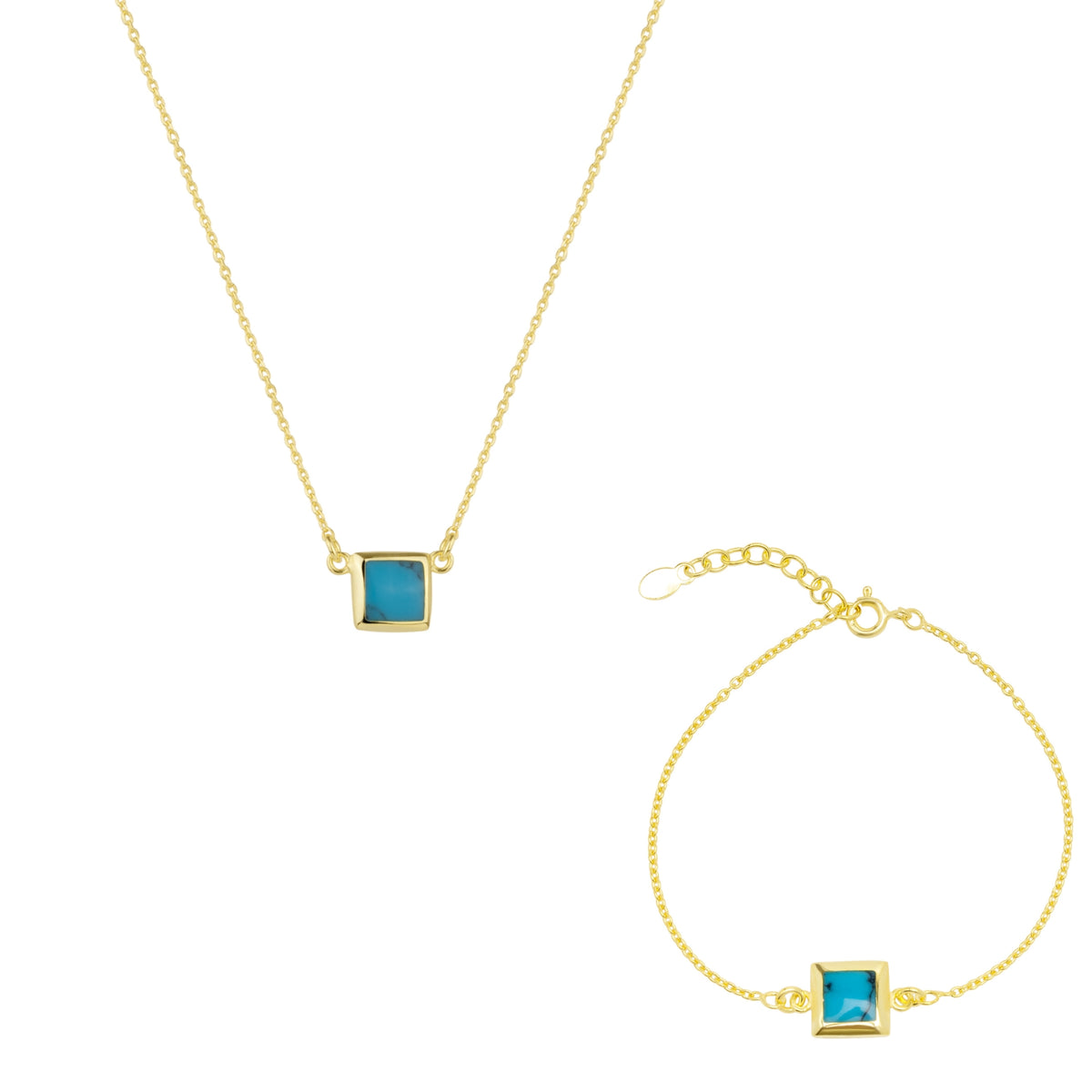 Turquoise Square Sterling Silver Necklace and Bracelet Set