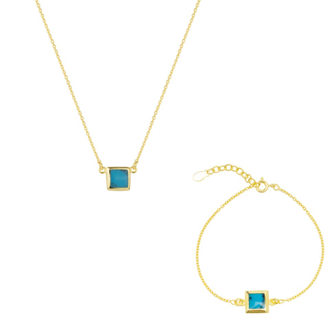 Turquoise Square Sterling Silver Necklace and Bracelet Set