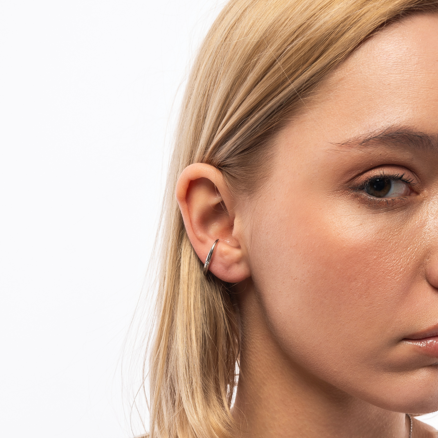 Fine Diamond Sterling Silver Ear Suspension Semi-Hoop Earrings