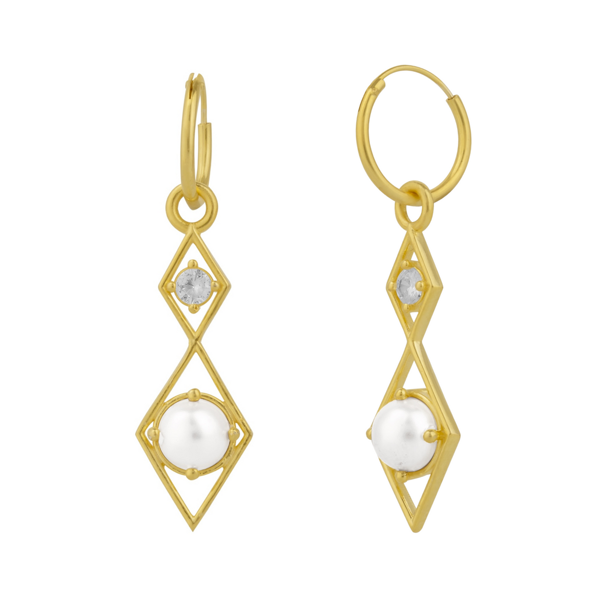 Sterling Silver Rhombus 3D Pearl Earrings