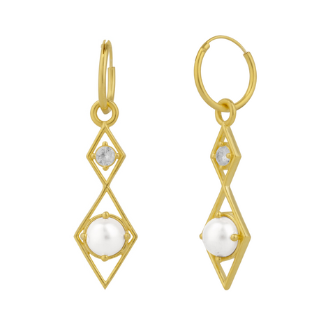 Sterling Silver Rhombus 3D Pearl Earrings