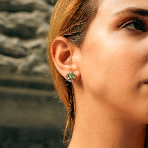 Four Leaf Clover Tones Of Green Earring in Sterling Silver