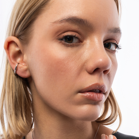 Fine Diamond Sterling Silver Ear Suspension Semi-Hoop Earrings
