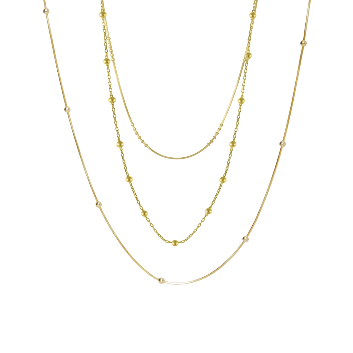 Beaded Satellite Sterling Silver Chain Necklace Layering Set