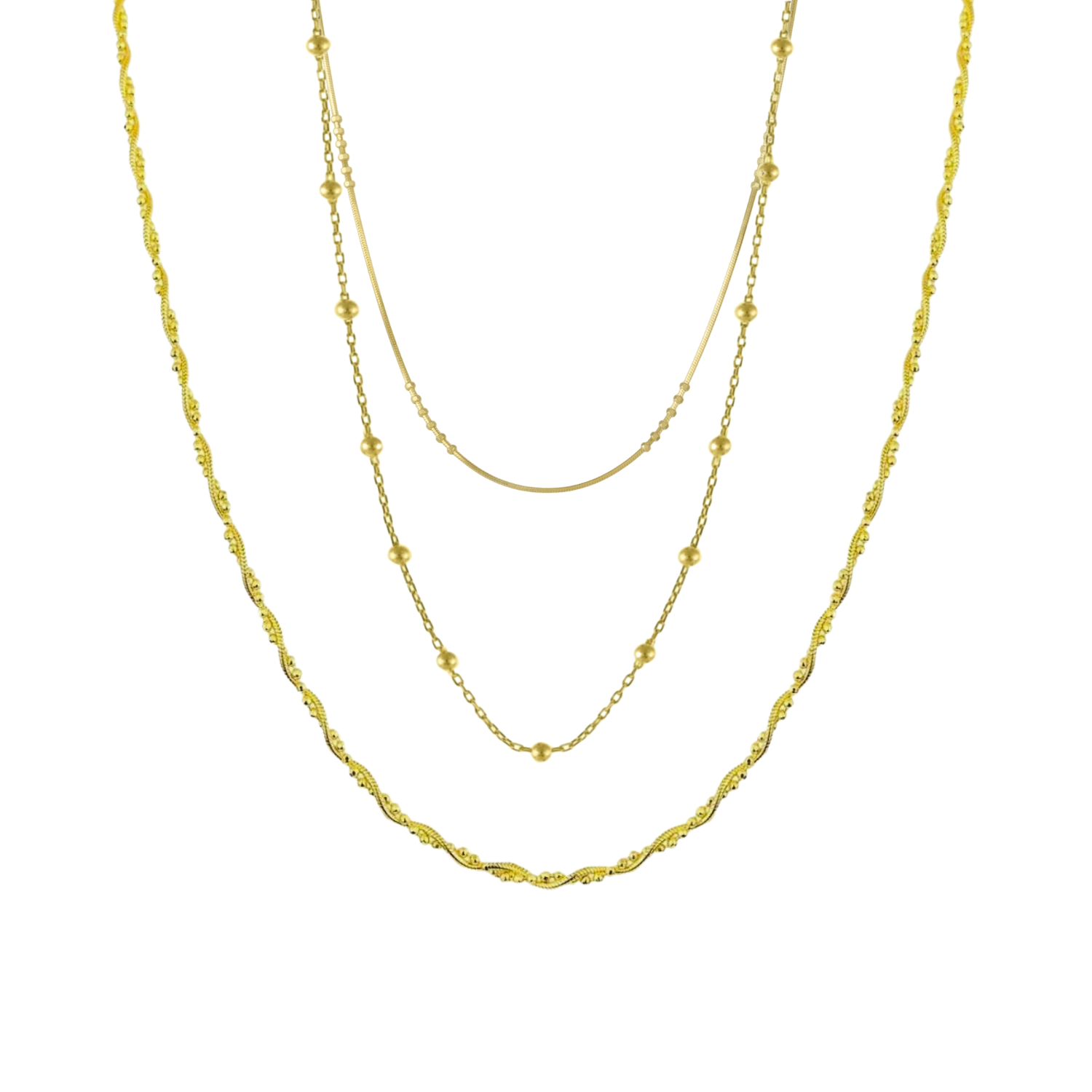 Twisted and Beaded Chains Sterling Silver Layering Necklace Set