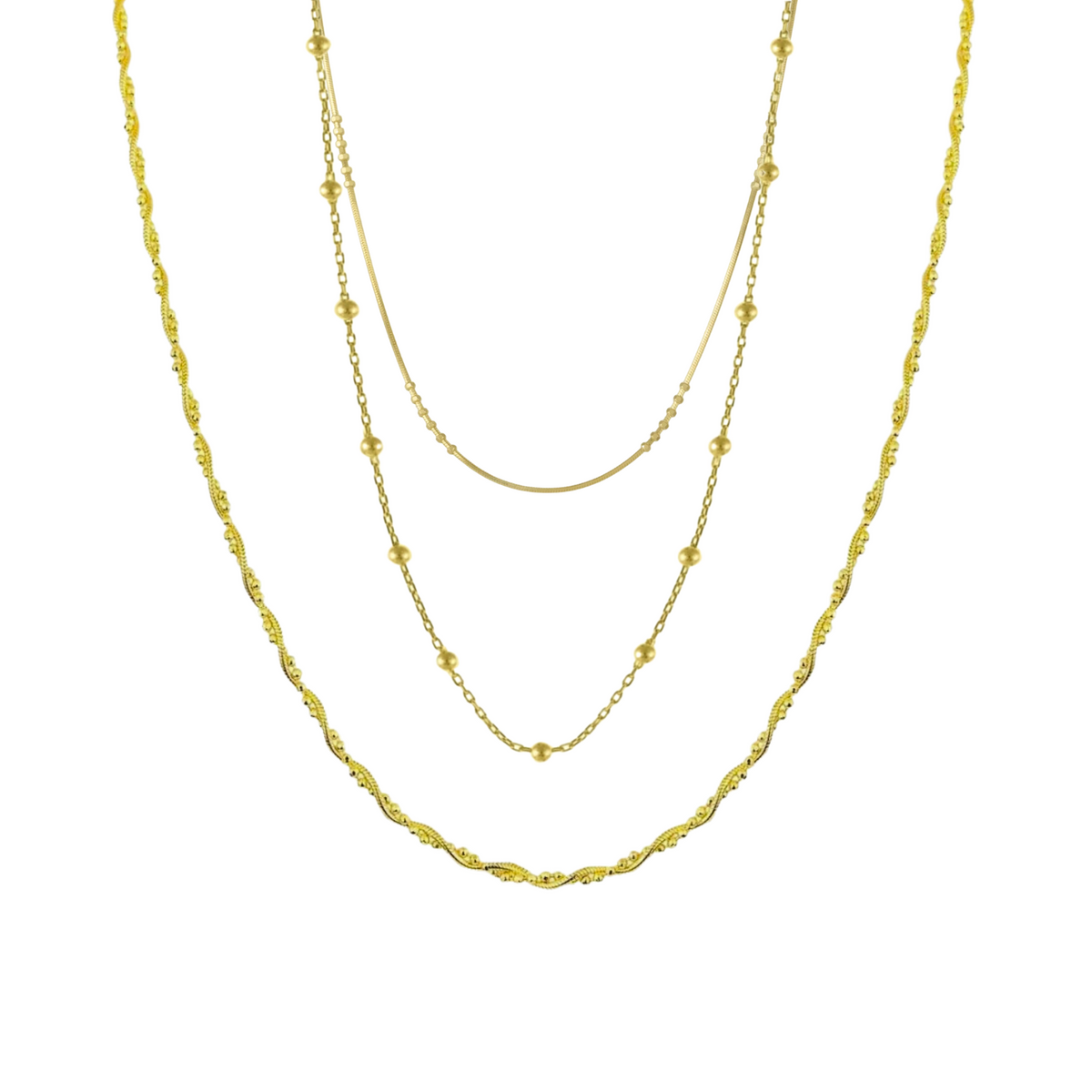 Twisted and Beaded Chains Sterling Silver Layering Necklace Set