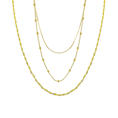 Twisted and Beaded Chains Sterling Silver Layering Necklace Set