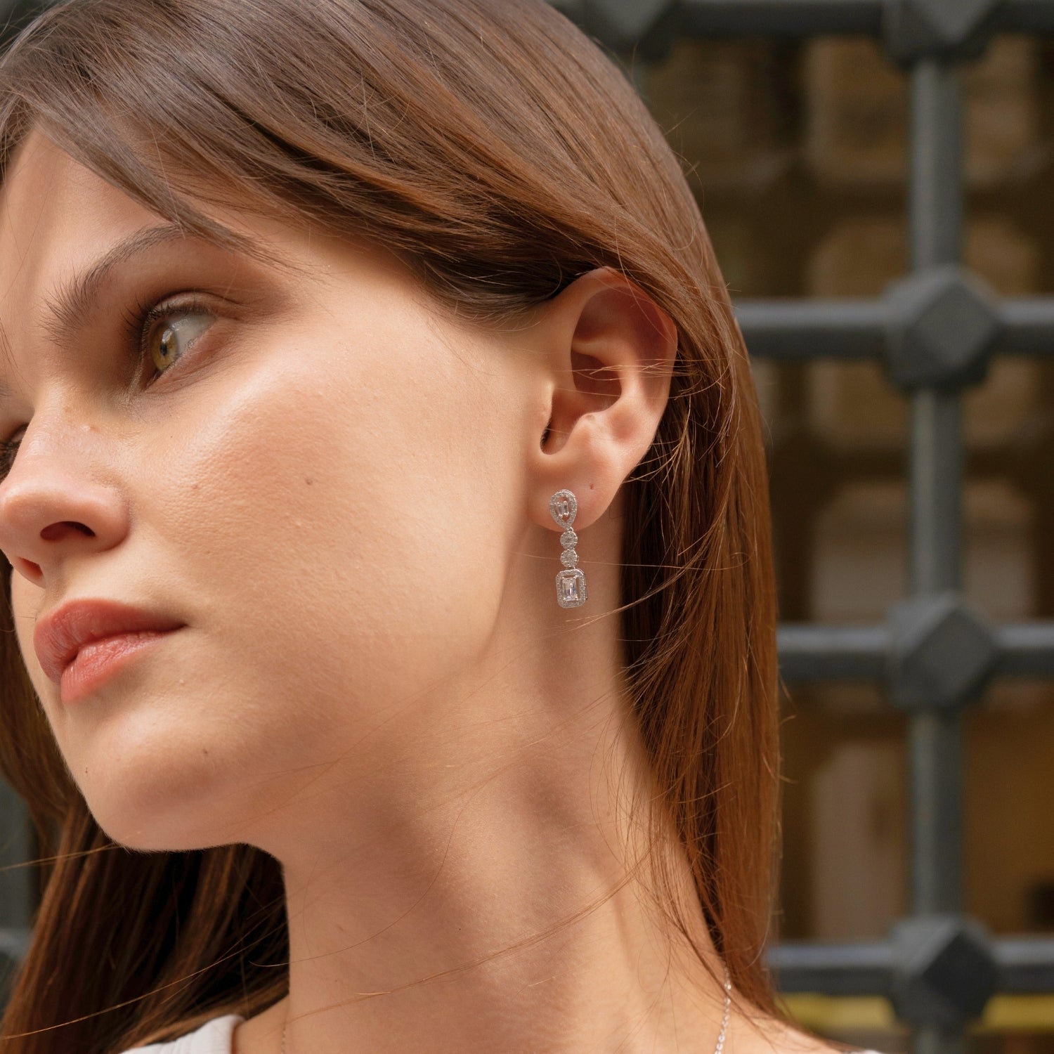 Elegant Sterling Silver Earring with Emerald-Cut & Teardrop Gemstones