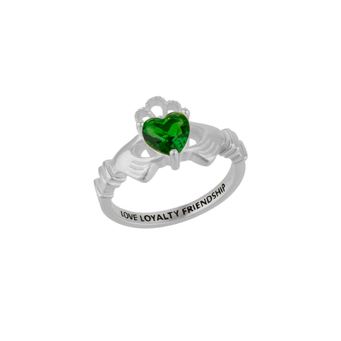 Sterling Silver Green Claddagh Ring