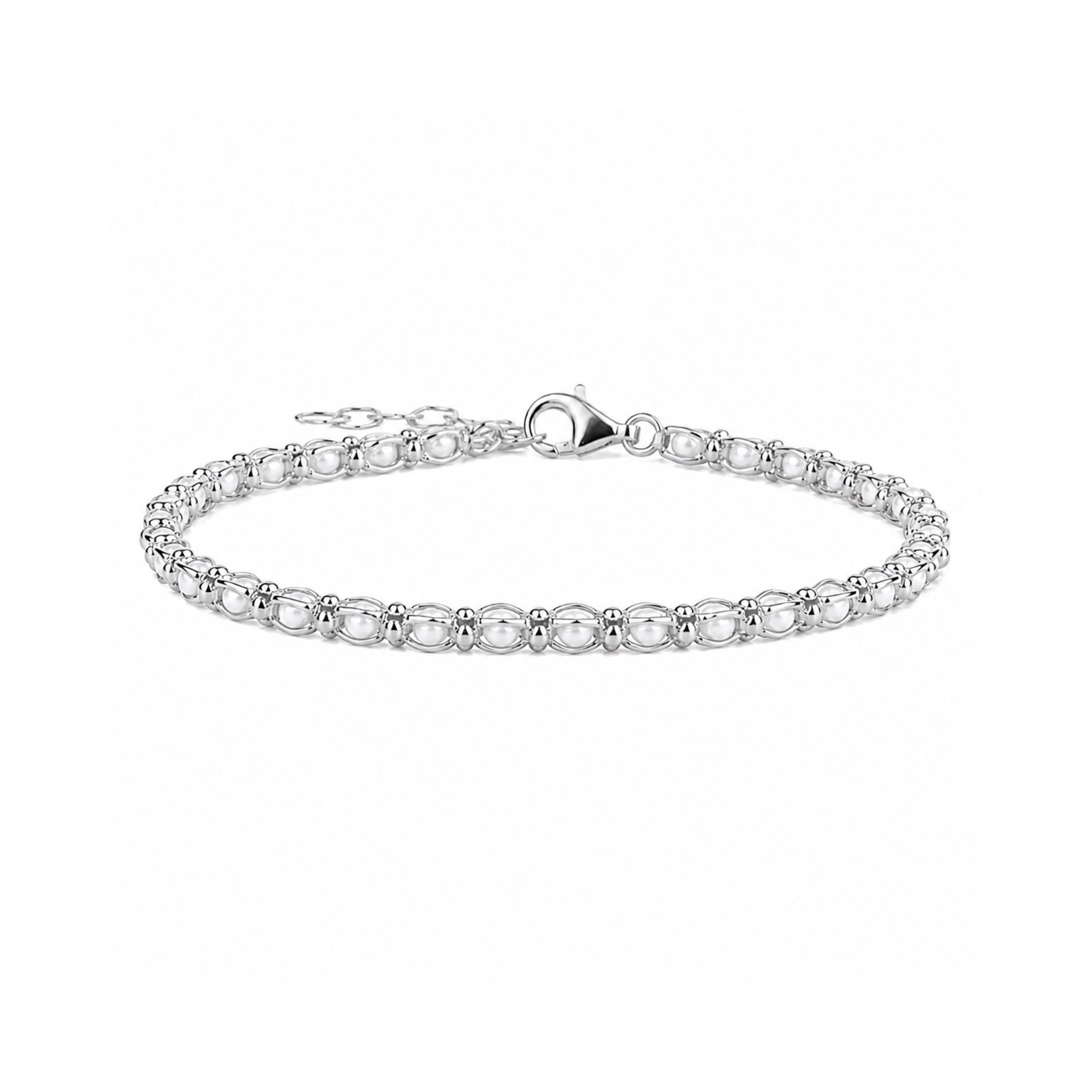 Caged Pearls Sterling Silver Bracelet