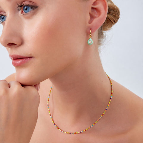 Enamelled Jewelled Sterling Silver Drop Hoop Earrings