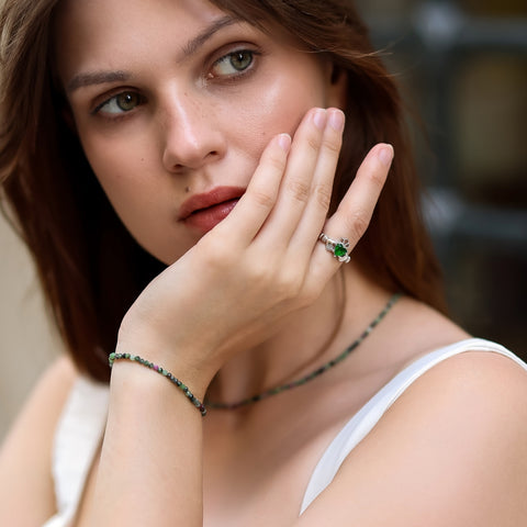 Sterling Silver Green Claddagh Ring