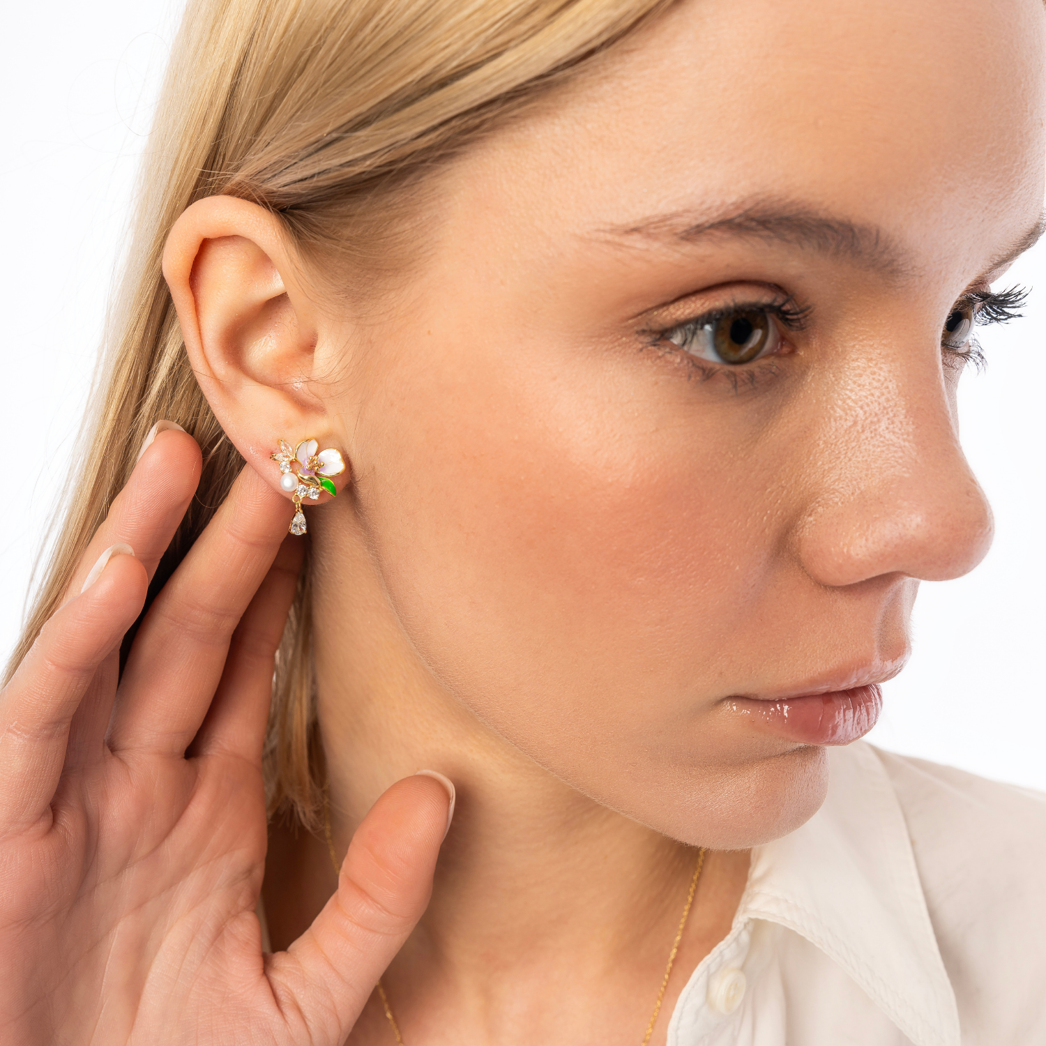 Pansy Violet Floral Earring in Sterling Silver