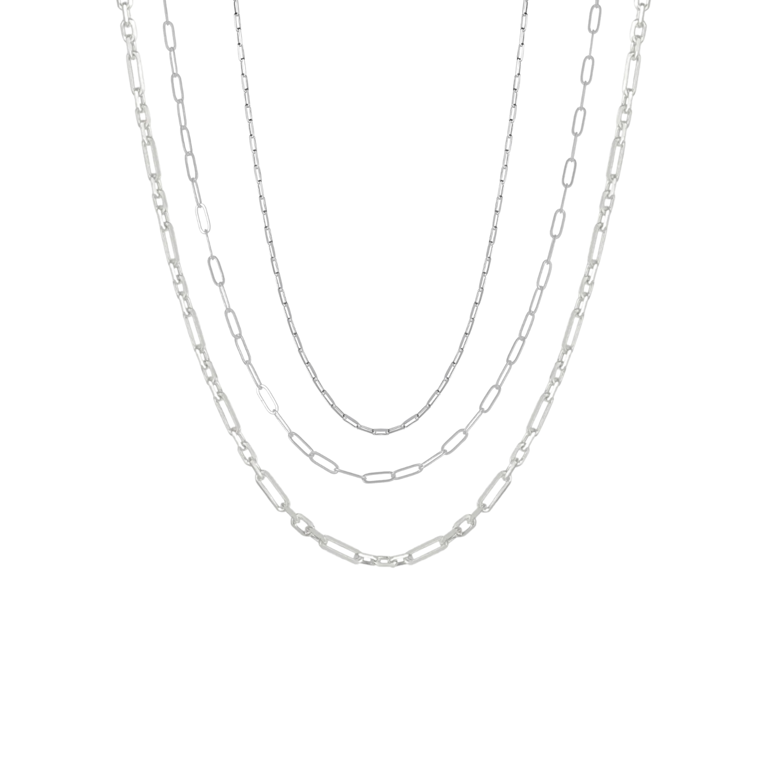 Paperclip Link Chain Sterling Silver Necklace Layering Set