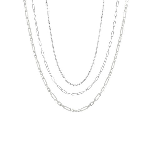 Paperclip Link Chain Sterling Silver Necklace Layering Set