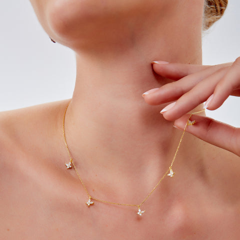 Gold Plated White Butterfly Sterling Silver Necklace