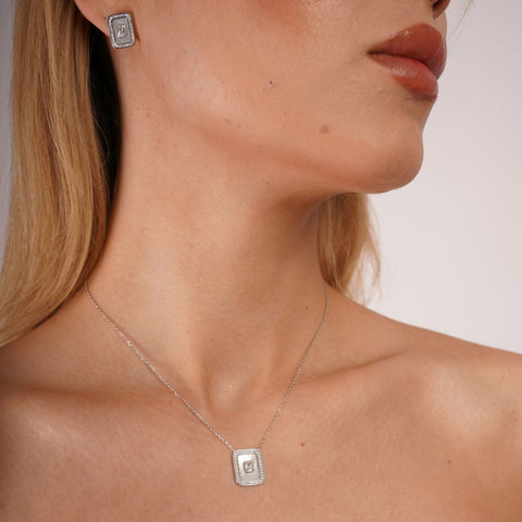 Mother of Pearl Rectangular Sterling Silver Stud Earrings