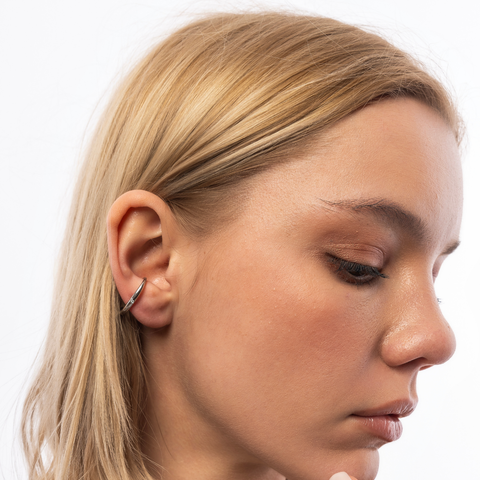 Fine Diamond Sterling Silver Ear Suspension Semi-Hoop Earrings