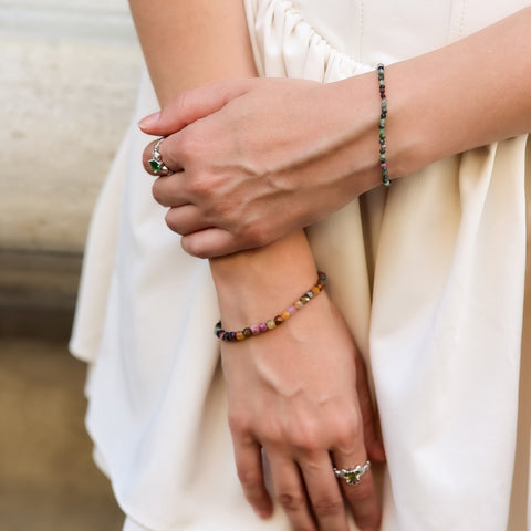 Fine Red Green Tourmaline Sterling Silver Bracelet