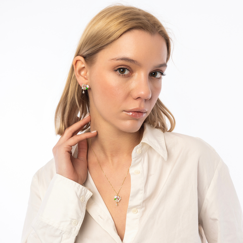Pansy Violet Floral Necklace and Earring Set in Sterling Silver