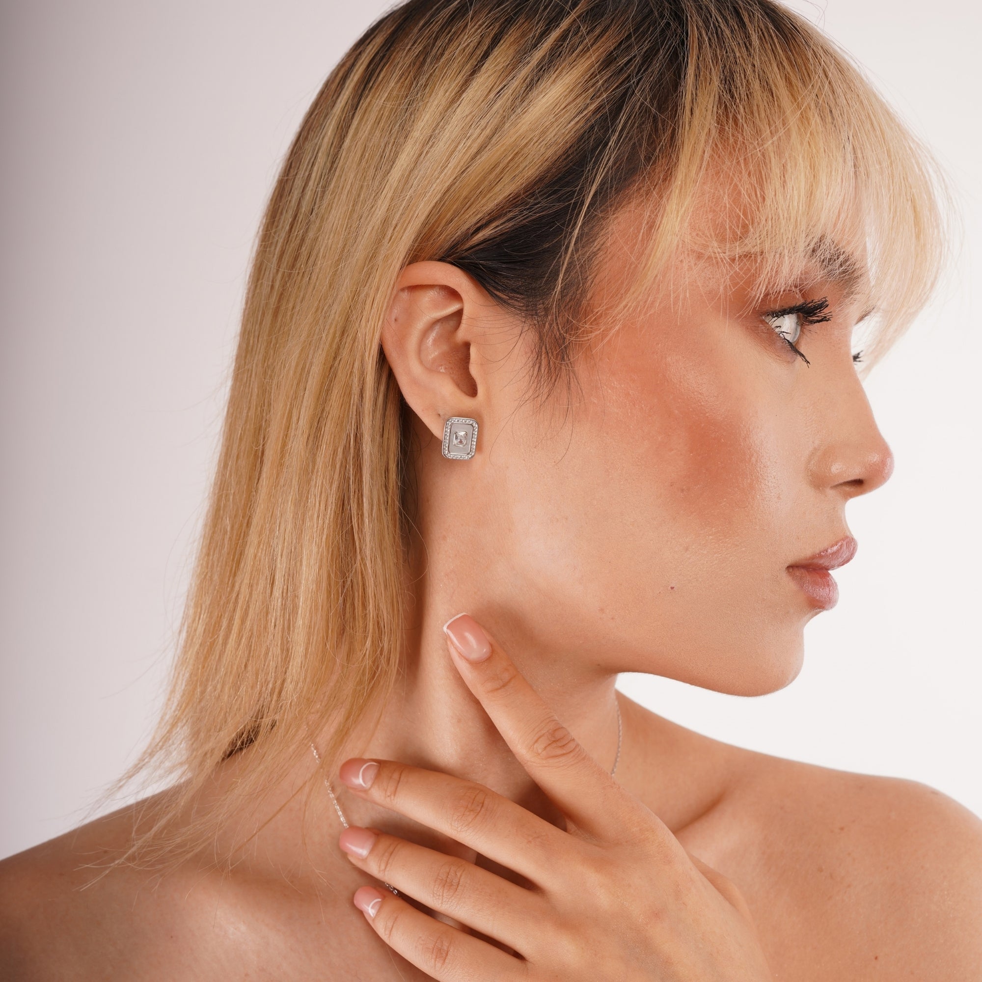 Mother of Pearl Rectangular Sterling Silver Stud Earrings