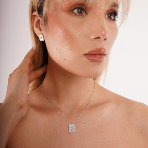 Mother of Pearl Rectangular Sterling Silver Stud Earrings