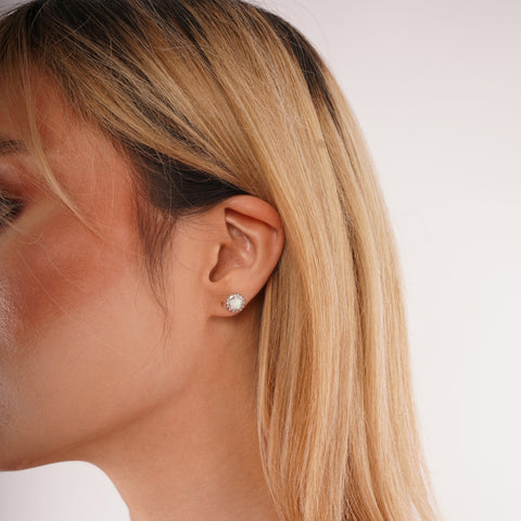 White Opal Halo Sun Sterling Silver Stud Earrings