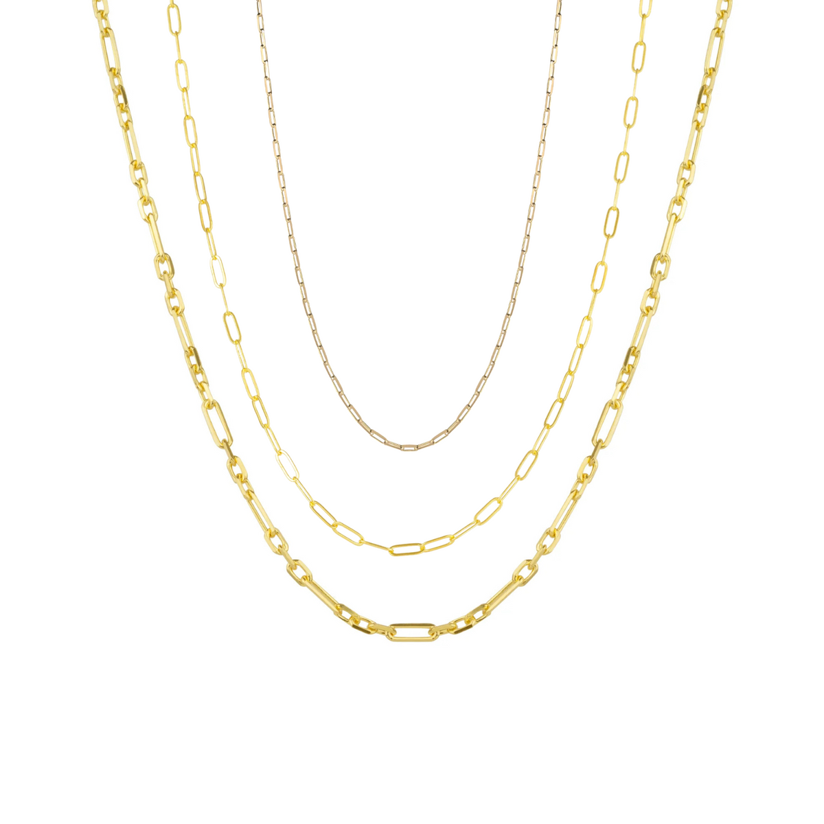 Paperclip Link Chain Sterling Silver Necklace Layering Set