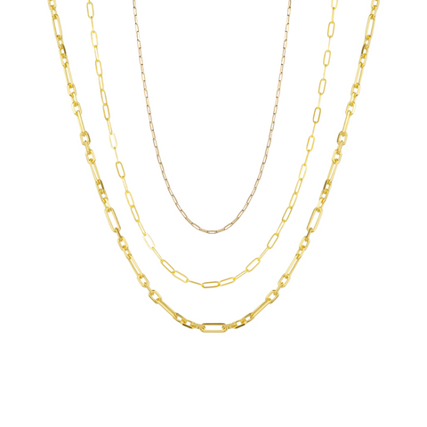 Paperclip Link Chain Sterling Silver Necklace Layering Set