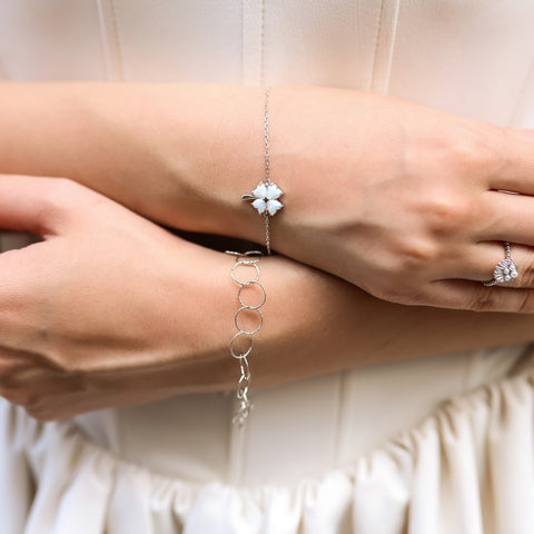 Textured Circle Hoops Sterling Silver Chain Bracelet