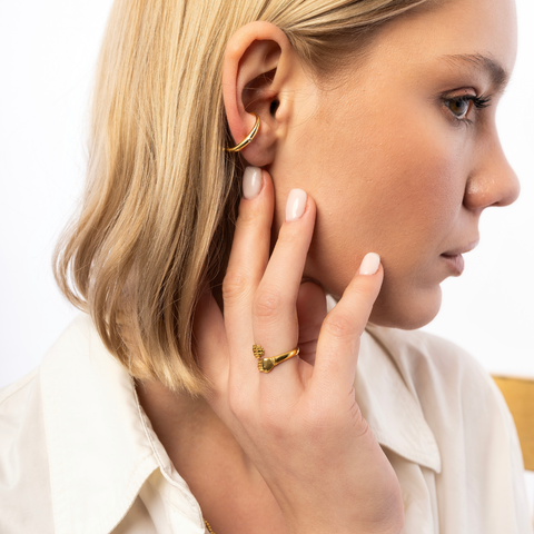 New Hug Ring With Hands Sterling Silver and Gold Plated