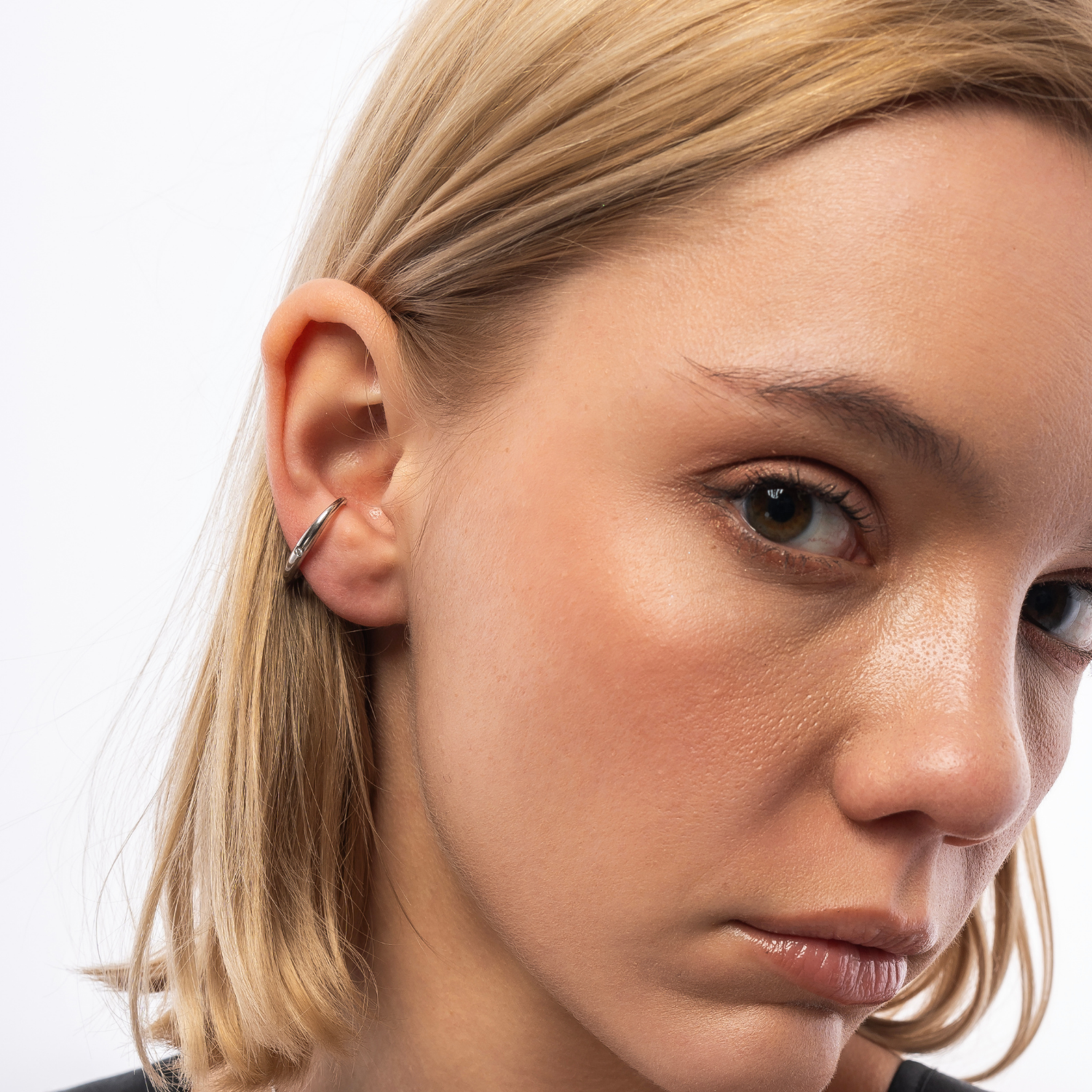 Fine Diamond Sterling Silver Ear Suspension Semi-Hoop Earrings