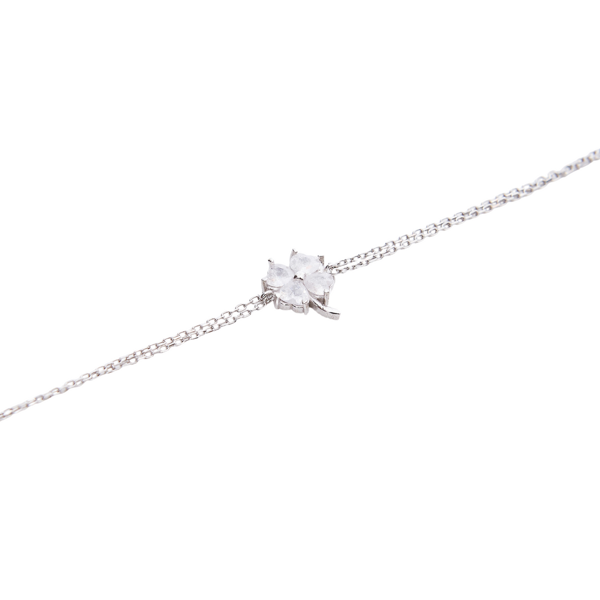 Sterling Silver Clover Bracelet - White