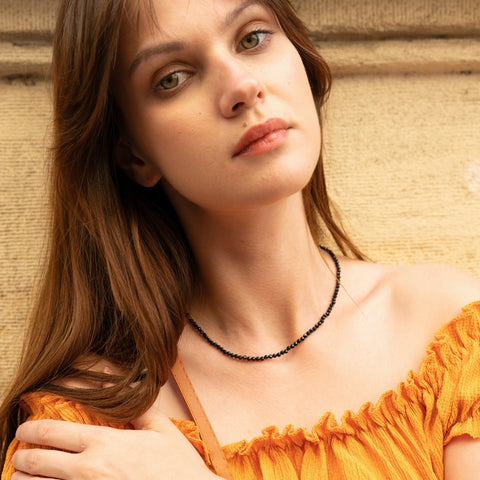 Black Naturel Spinel Sterling Silver Necklace Bracelet Set