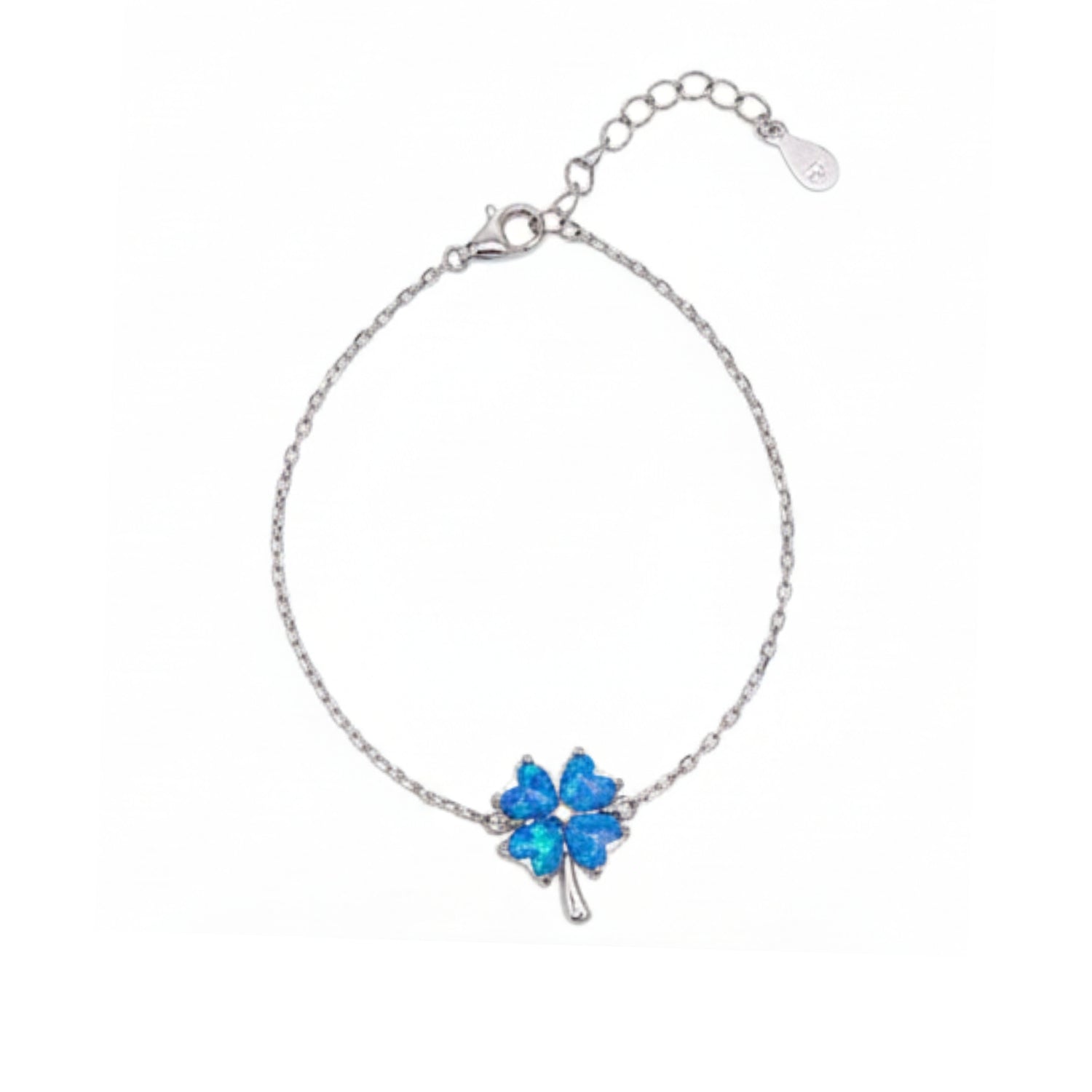 Blue Opal Clover Sterling Silver Bracelet