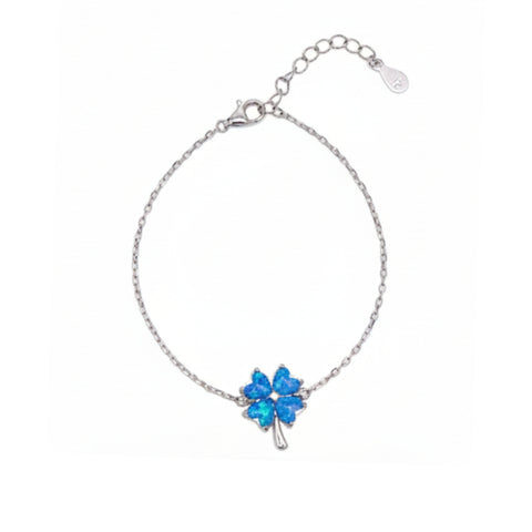 Blue Opal Clover Sterling Silver Bracelet