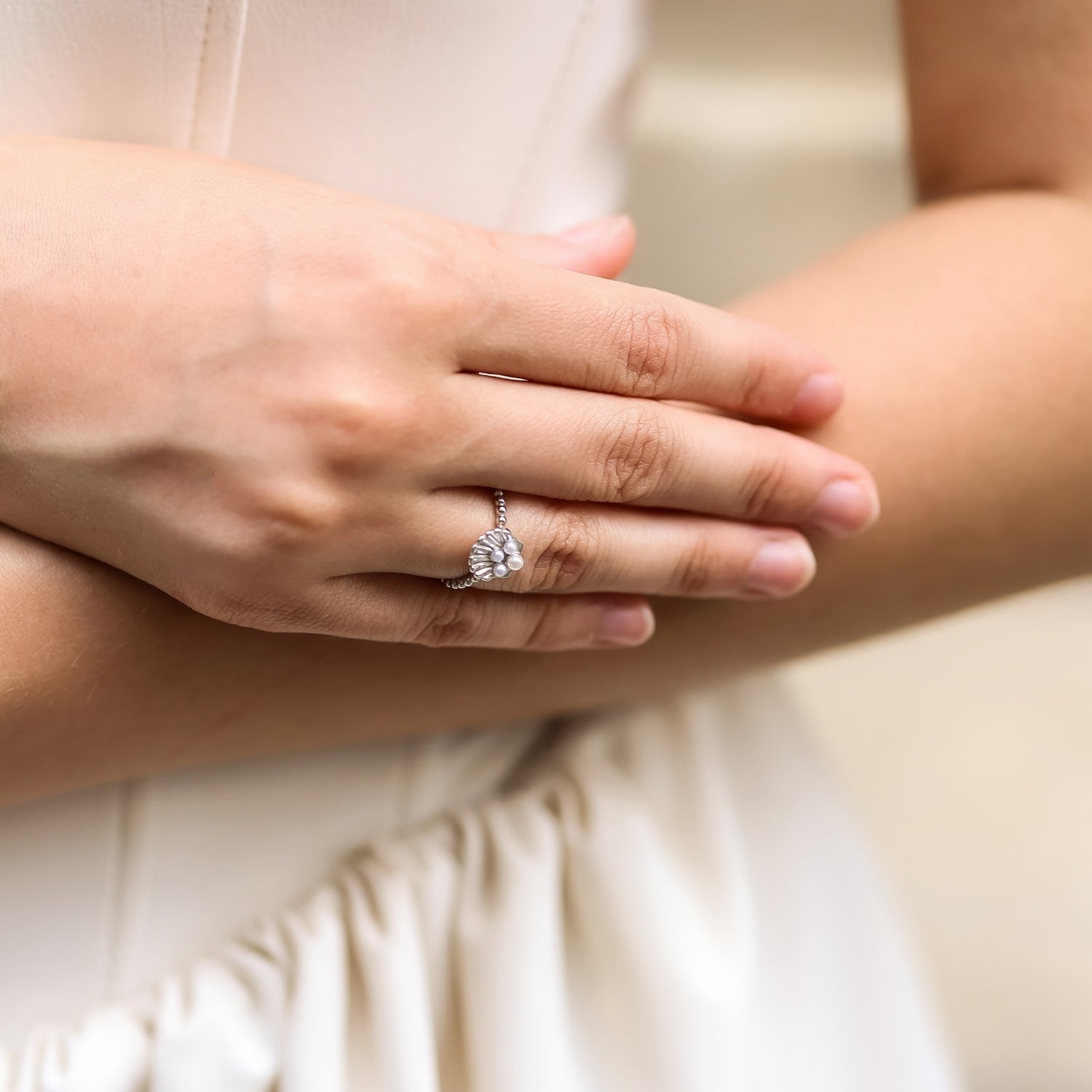 Scallop Shell Pearl Sterling Silver Ring