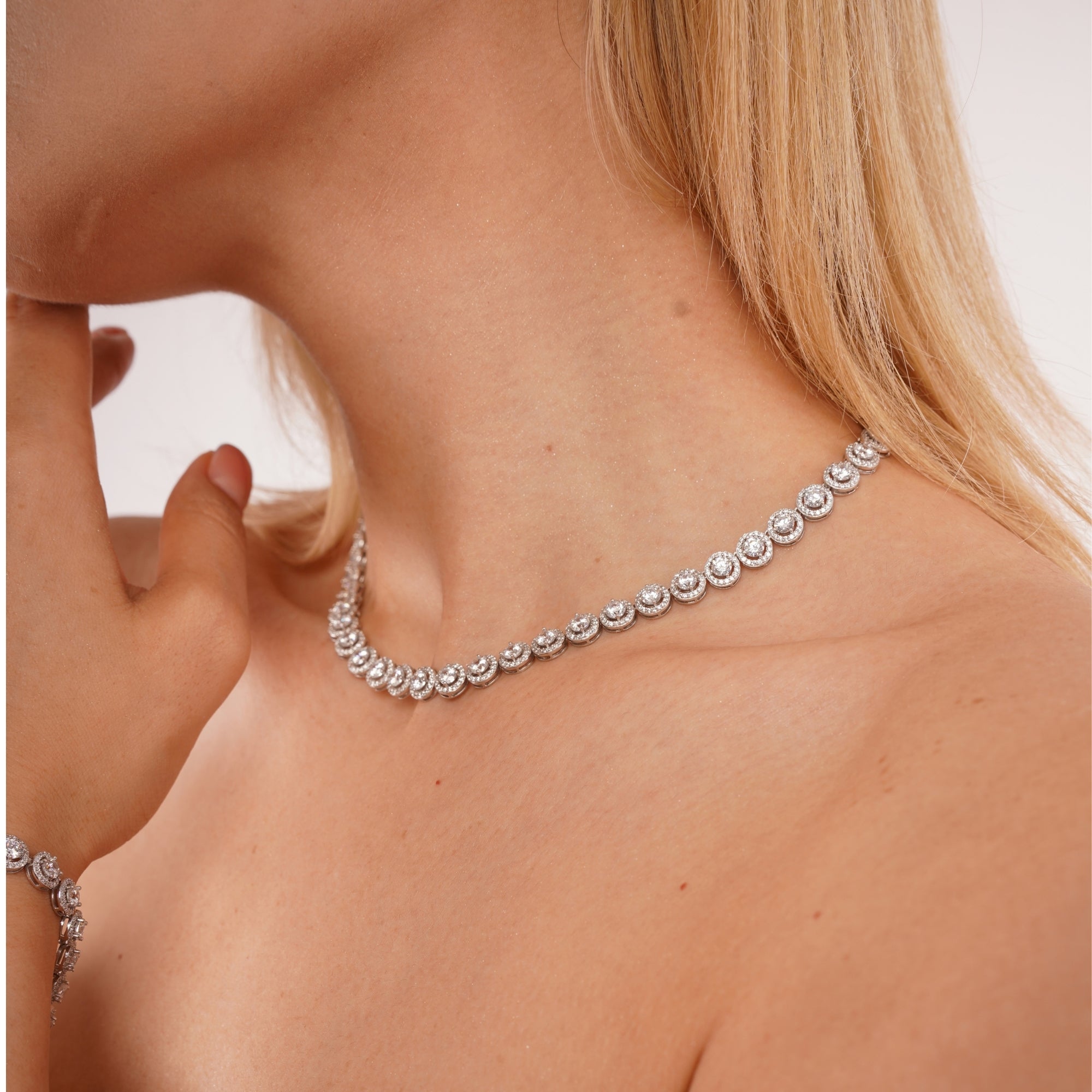 Grand Halo Sterling Silver Statement Necklace