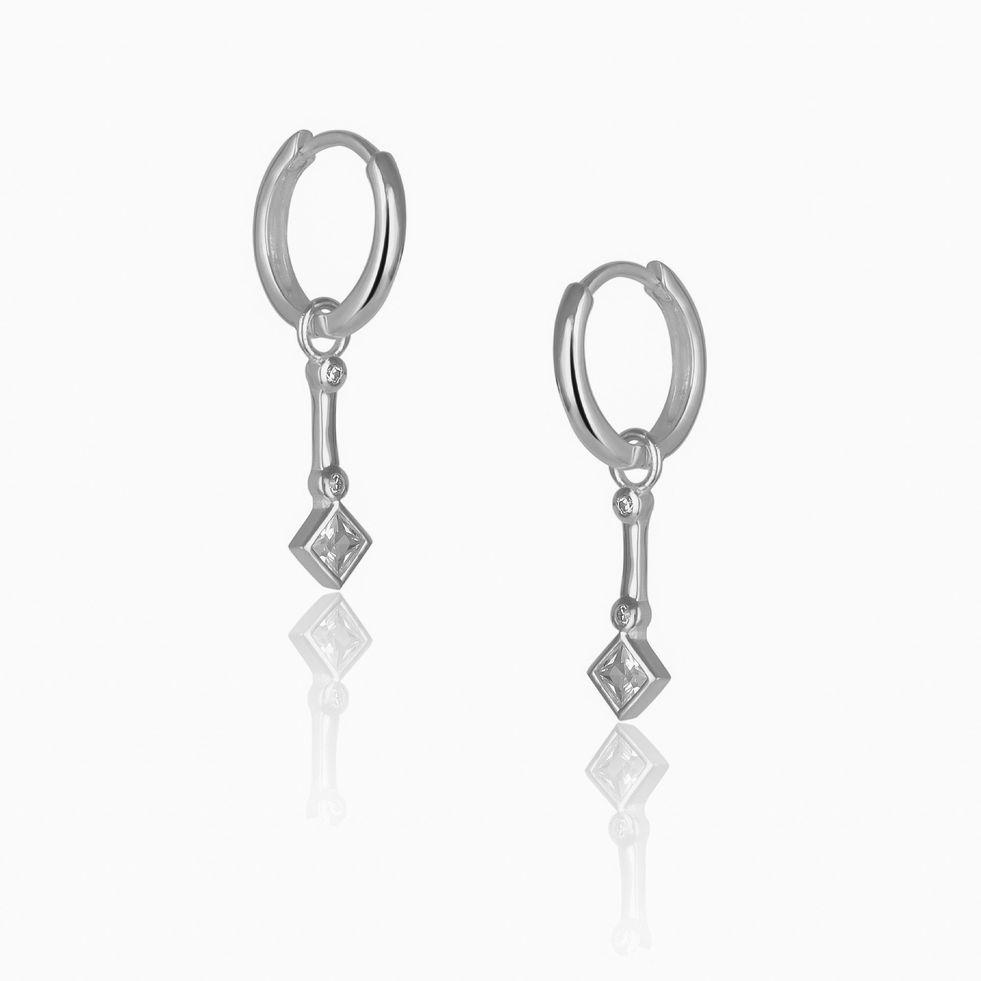 Sterling Silver Rhombus Drop Hoop Earring