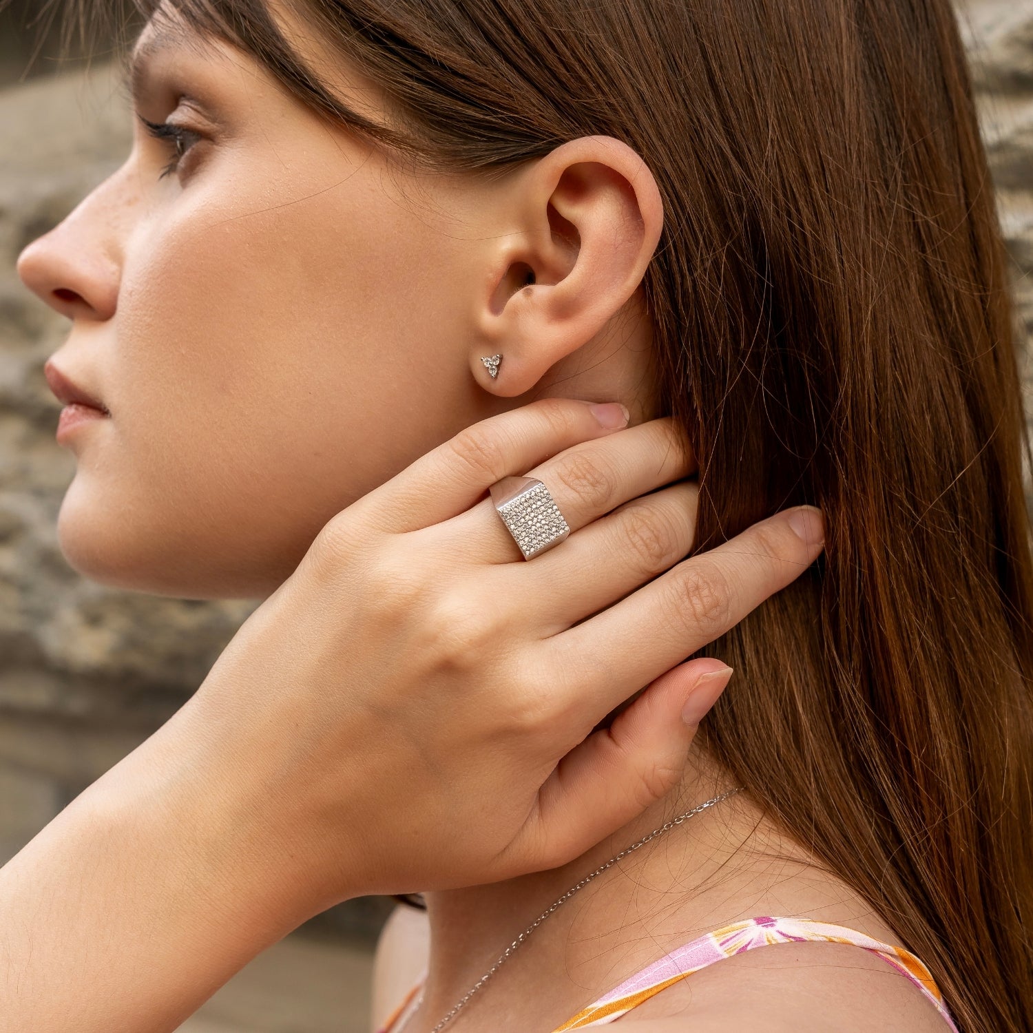 Sterling Silver Square Pave Signet Ring