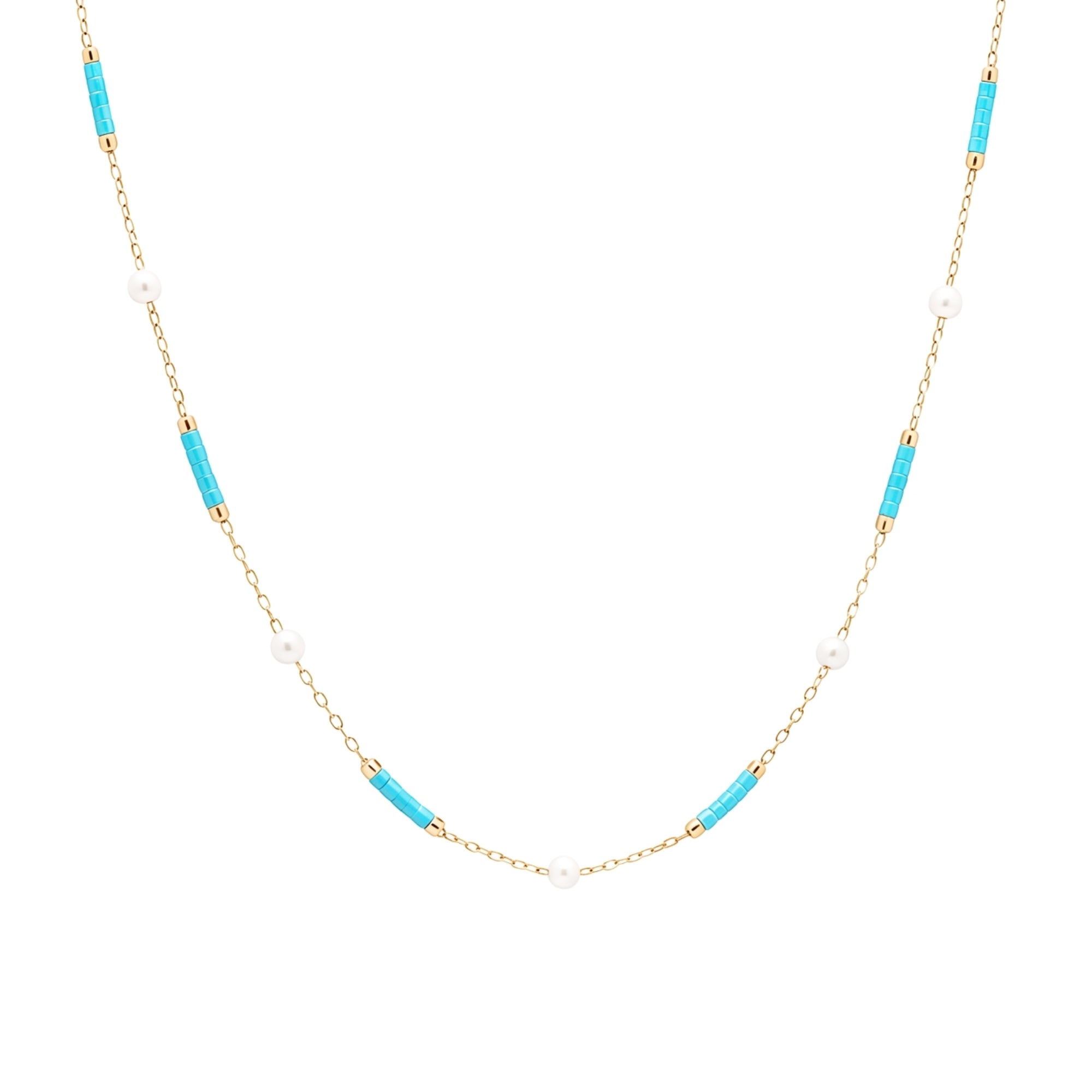 Turquoise Beaded & Pearl Sterling Silver Necklace