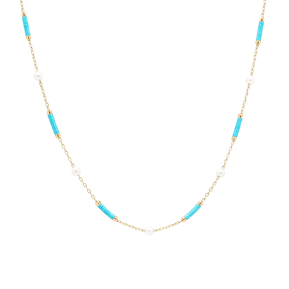 Turquoise Beaded & Pearl Sterling Silver Necklace