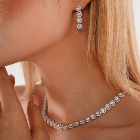 Grand Halo Sterling Silver Statement Necklace